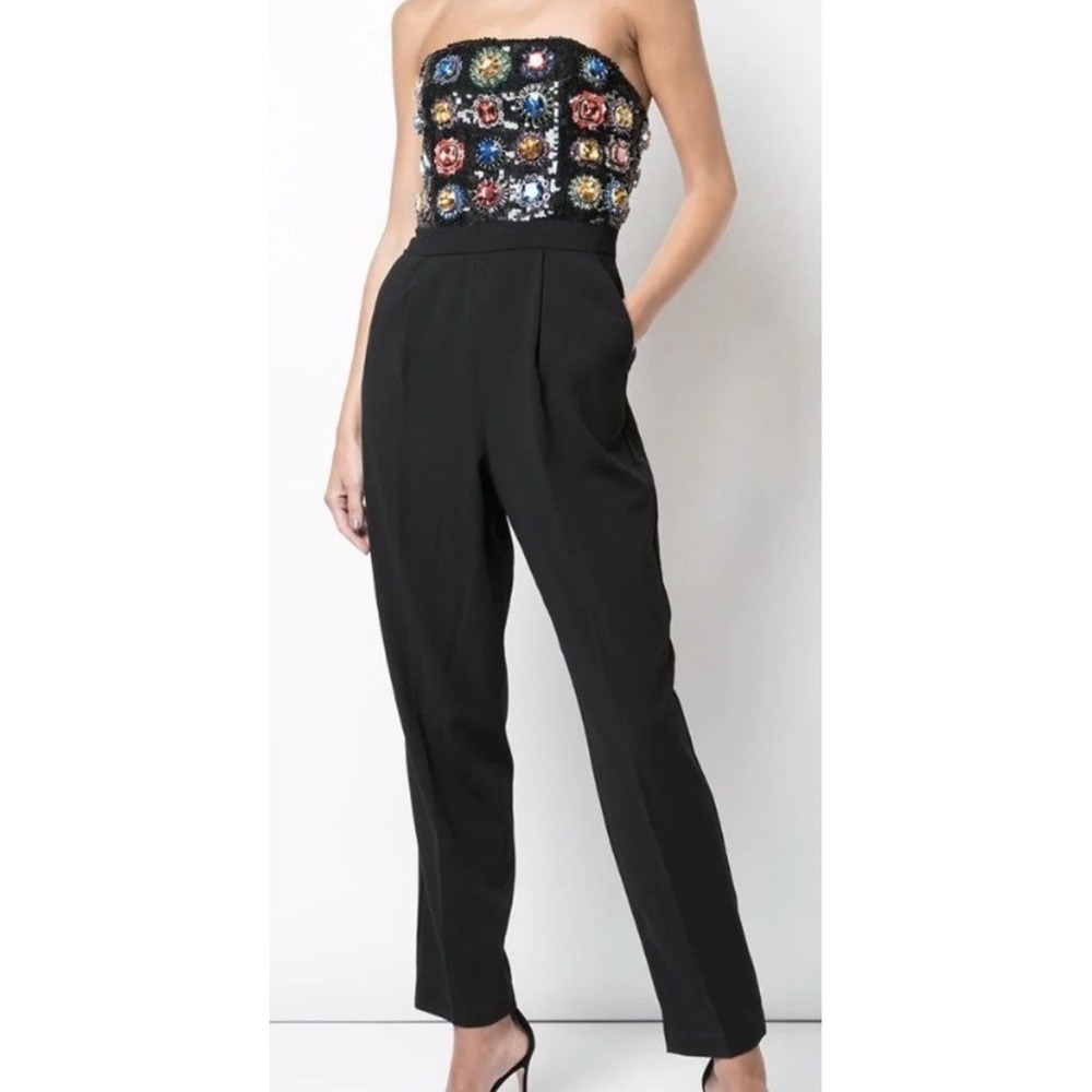 Alice + Olivia Sz 2 Jeri Sequin Jewel Strapless Jumpsuit Blk‼️READ Description‼️